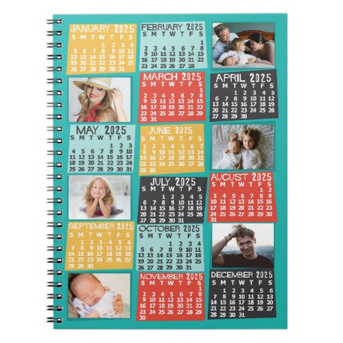 2025 Year Monthly Calendar Modern 6 Photo Collage Notebook