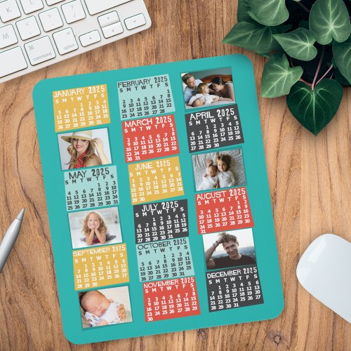 2025 Year Monthly Calendar Modern Photo Collage Mouse Pad