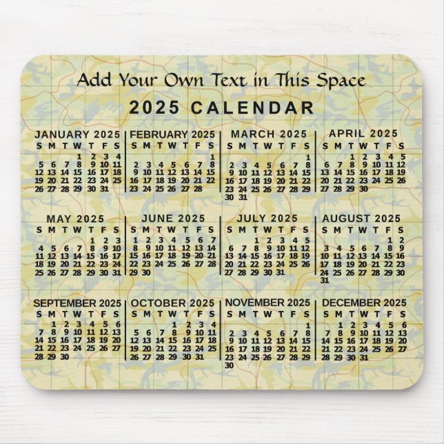 2025 Year Monthly Calendar Old Map Personalized Mouse Pad (Front)