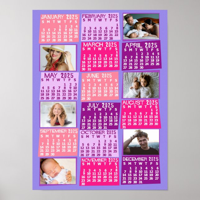 2025 Year Monthly Calendar Photo Collage Cute Mod Poster (Front)