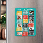 2025 Year Monthly Calendar Photo Collage Modern Magnet<br><div class="desc">This personalized 2025 year monthly calendar has a mid-century modern geometric look with asymmetrical color blocks and cut-out paper style typography. Use the easy templates to add six of your favorite photos (horizontal work best, but all shapes will automatically adjust to fit the frames). This vibrant, ultra-mod calendar will help...</div>