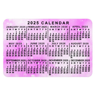 2025 Year Monthly Calendar Pink Watercolor Stars Magnet