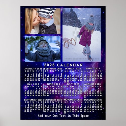 2025 Year Monthly Calendar Space Nebula 3 Photos Poster