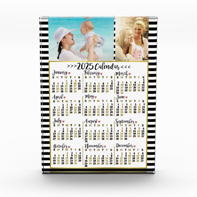 2025 Year Monthly Calendar Stripes | Custom Photos Acrylic Award (Front)