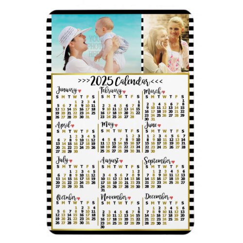 2025 Year Monthly Calendar Stripes  Custom Photos Magnet