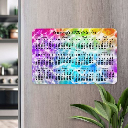 2025 Year Monthly Calendar Tiedye Hippie Rainbow Magnet