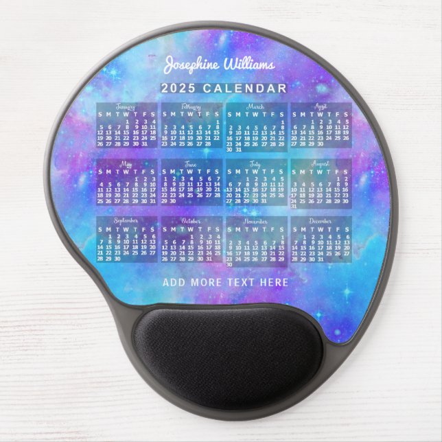 2025 Year Monthly Calendar Watercolor Stars Custom Gel Mouse Pad (Front)