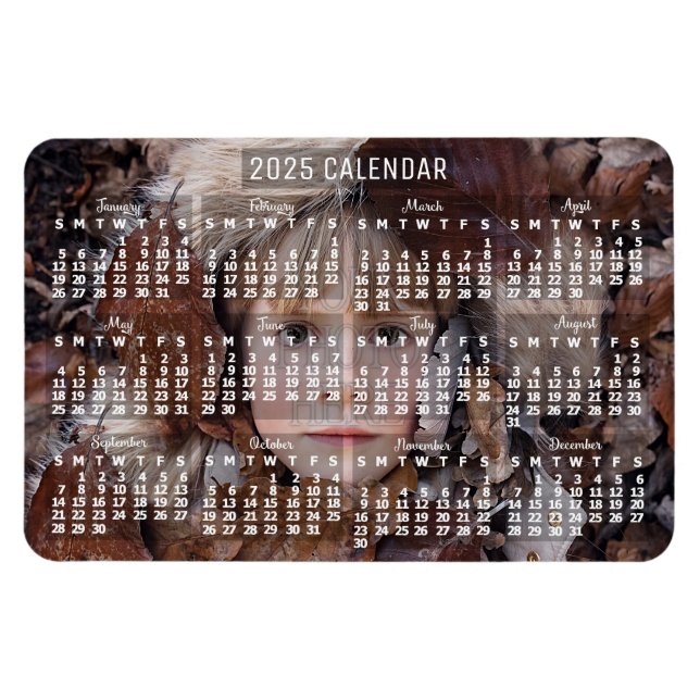 2025 Year Monthly Calendar White | Add Photo Magnet (Horizontal)