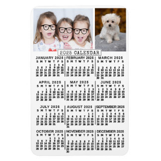 2025 Year Monthly Calendar White | Photo Template Magnet