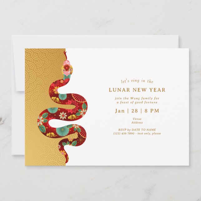 2025 Year Of The Snake Lunar New Year Gold Modern Invitation (Front)