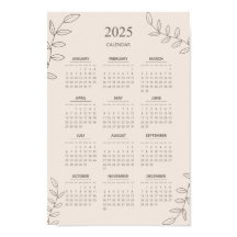 2025 Yearly Calendar Floral Line Art Minimalist