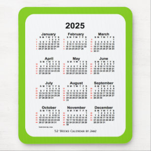 2025 Yellow Green 52 Week Calendar by Janz Mouse Pad
