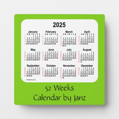 2025 Yellow Green 52 Weeks Calendar by Janz Plaque