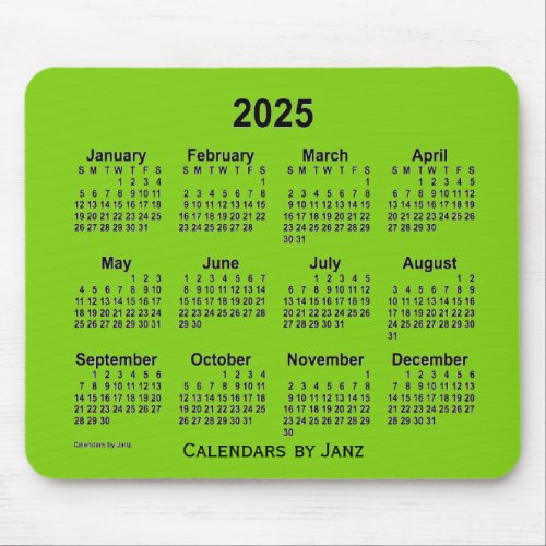 2025 Yellow Green Calendar by Janz Mouse Pad