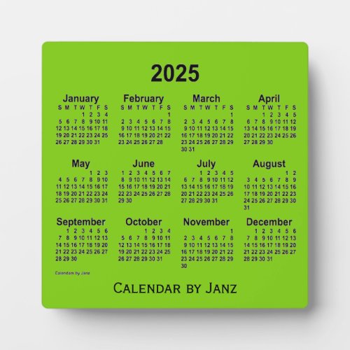 2025 Yellow Green Desk Calendar by Janz Plaque