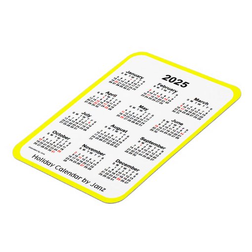 2025 Yellow Holiday Calendar by Janz Magnet | Zazzle