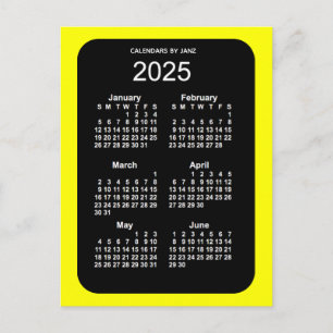 2025 Yellow Neon 6 Month Mini Calendar by Janz Postcard