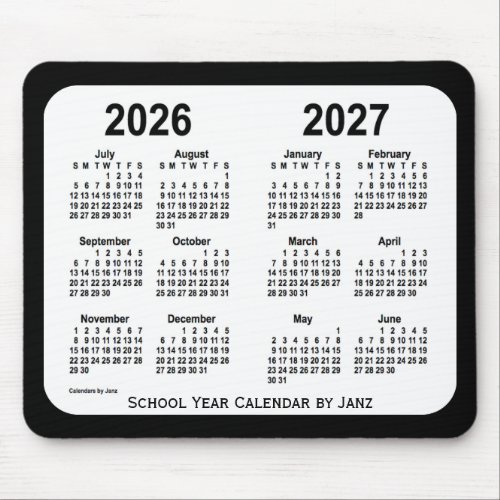 2026_2027 Black and White  School Calendar by Janz Mouse Pad