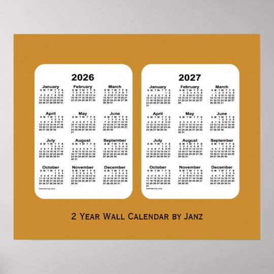 2026-2027 Gold 2 Year Wall Calendar by Janz Poster  Zazzle.com