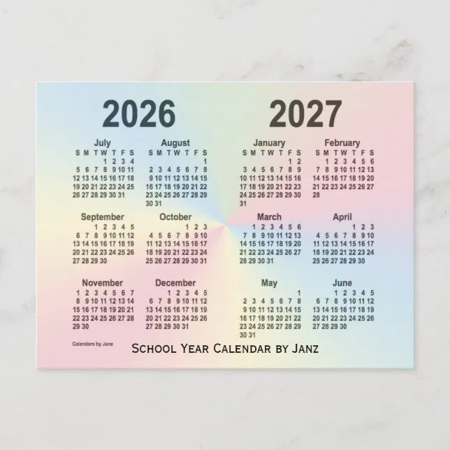 2026-2027 Rainbow Cloud School Calendar by Janz Postcard | Zazzle