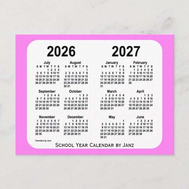 2026-2027 Violet Mini School Calendar by Janz Postcard (Front)