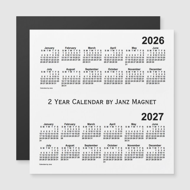 2026-2027 White 2 Year Calendar by Janz Magnet (Front/Back)