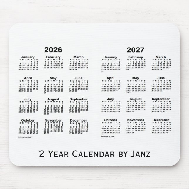 2026-2027 White 2 Year Calendar by Janz Mousepad (Front)