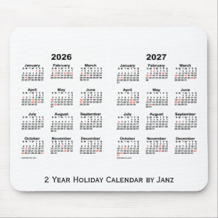 2026-2027 White 2 Year Holiday Calendar by Janz Mouse Pad