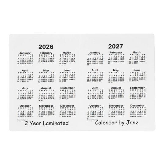 2026-2027 White 2 Year Laminated Calendar by Janz Placemat | Zazzle.com