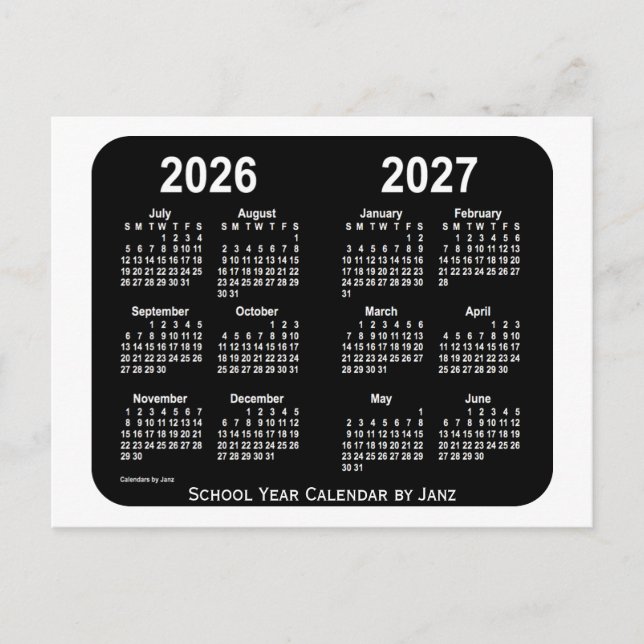 2026-2027 White Neon School Calendar by Janz Postcard (Front)