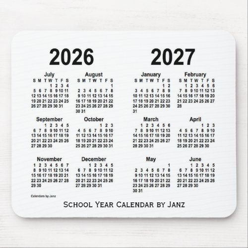 2026_2027 White School Calendar by Janz Mouse Pad