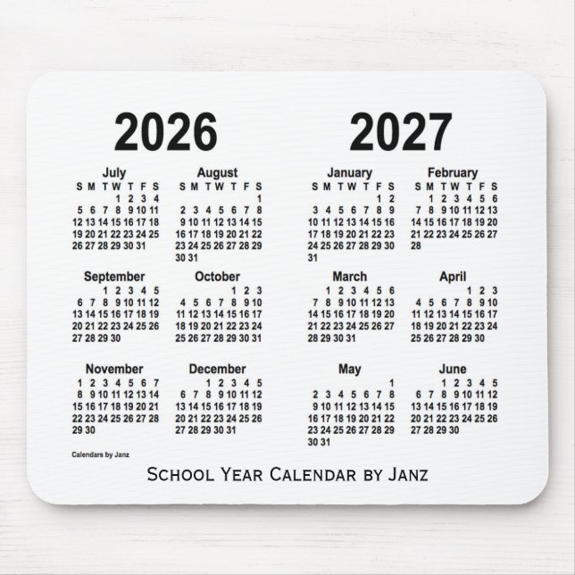 2026-2027 White School Calendar by Janz Mouse Pad (Front)