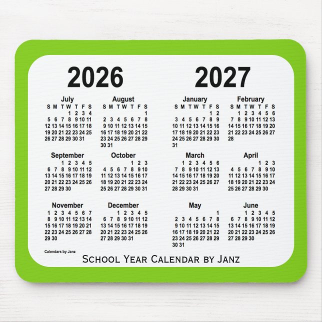 2026-2027 Yellow Green School Calendar by Janz Mouse Pad (Front)