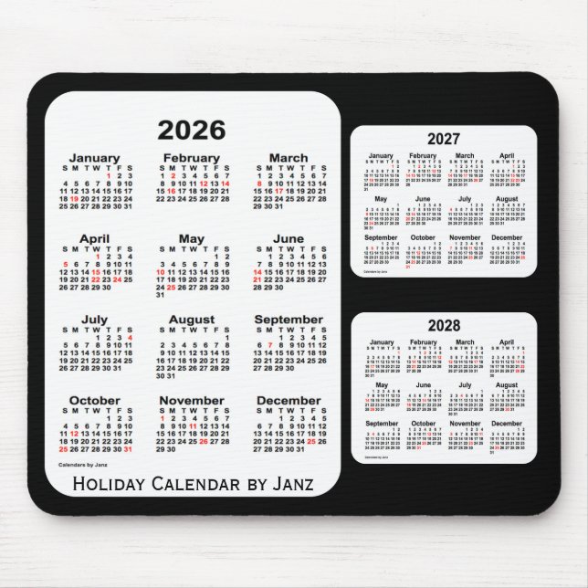 2026-2028 Black 3 Year Holiday Calendar by Janz Mouse Pad (Front)