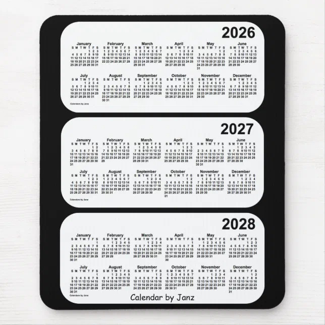 2026-2028 Black and White 3 Year Calendar by Janz Mouse Pad | Zazzle