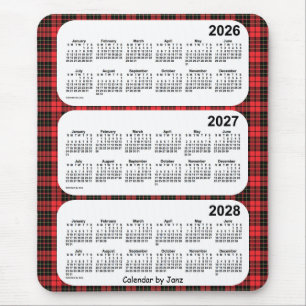 2026-2028 Red Plaid 3 Year Calendar by Janz Mouse Pad