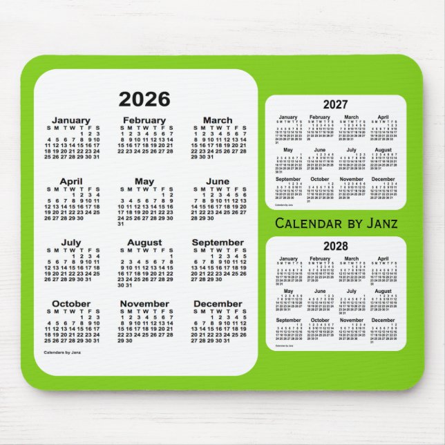 2026-2028 Yellow Green 3 Year Calendar by Janz Mouse Pad (Front)