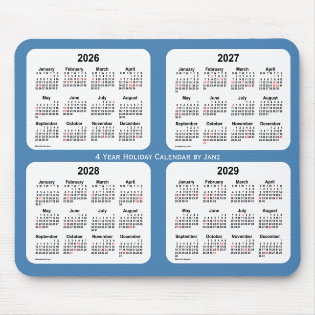 2026-2029 Steel Blue Holiday Calendar by Janz Mouse Pad (Front)