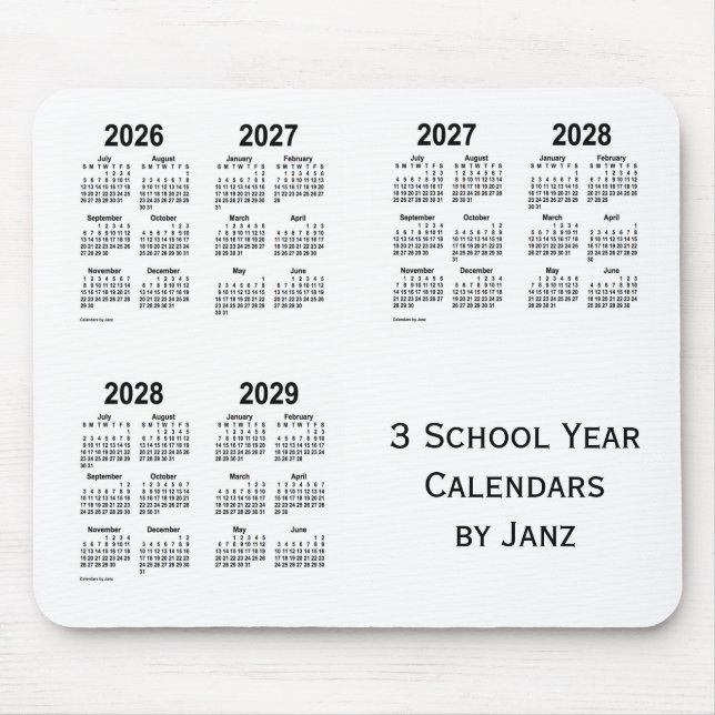 2026-2029 White 3 School Year Calendars by Janz Mouse Pad (Front)