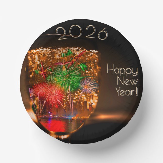 2026 / 202x wishes with fireworks and bubbles paper bowls (Front)