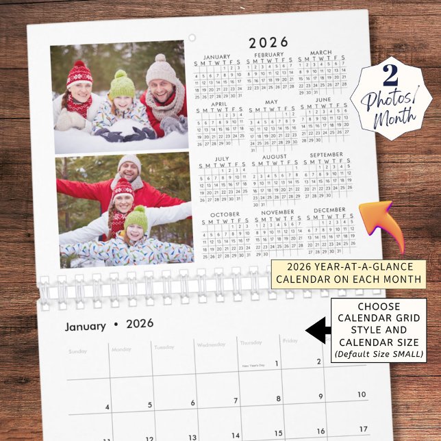 2026 2 Photos Per Month with 2026 Year at a Glance Calendar (Creator Uploaded)