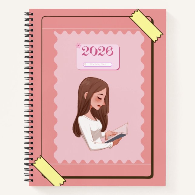 2026 Aesthetic Journal Notebook – Pastel Pink Cute (Front)