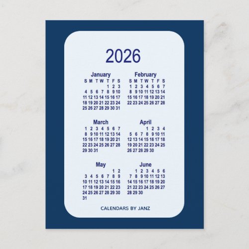 2026 Alice Blue 6 Month Mini Calendar by Janz Postcard