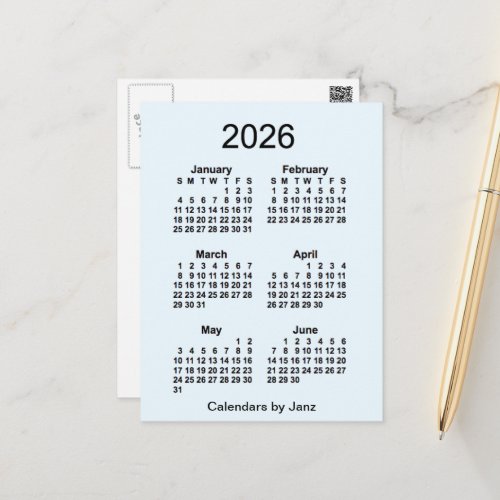 2026 Alice Blue 6 Month Mini Calendar by Janz Postcard
