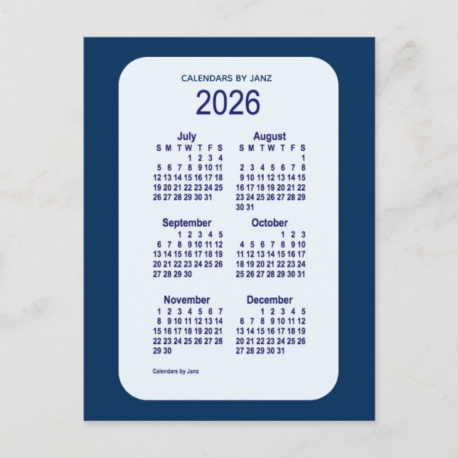 2026 Alice Blue 6 Month Mini Calendar by Janz Postcard (Front)