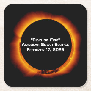 2026 Annular Ring of Fire Solar Eclipse Square Paper Coaster