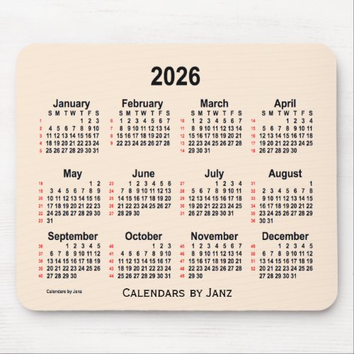 2026 Antique White 52 Weeks Calendar by Janz Mouse Pad