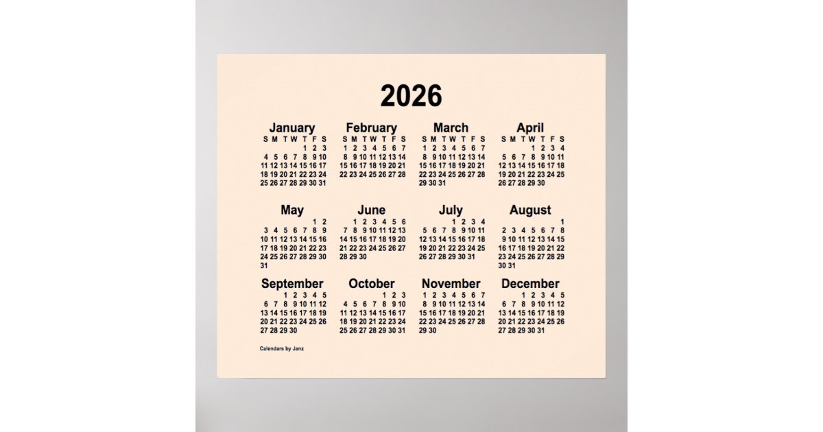 2026 Antique White Calendar by Janz Print Zazzle