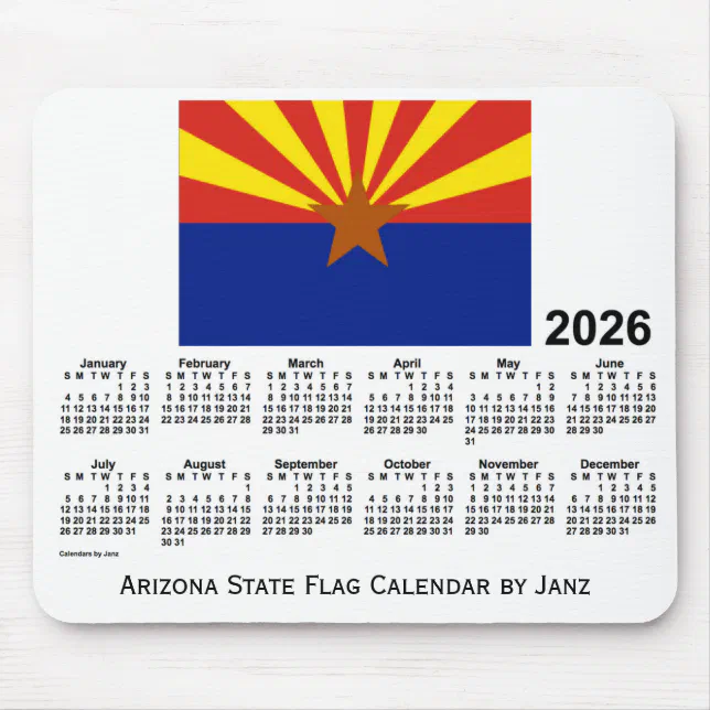 2026 Arizona State Flag Calendar by Janz Mouse Pad Zazzle