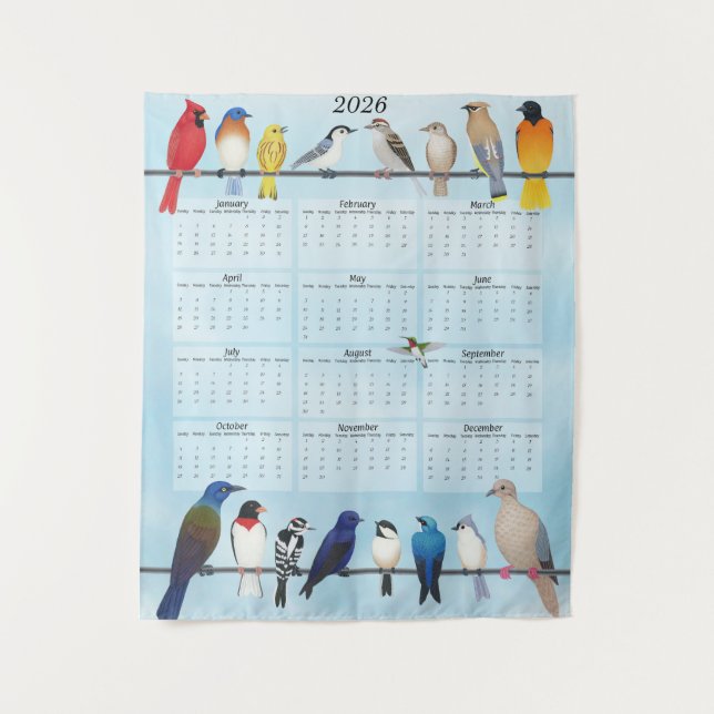 2026 backyard birds calendar tapestry (Front)